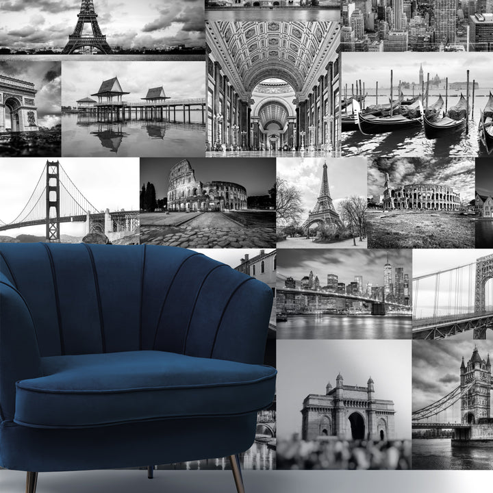 Global Icons – Monochrome Cityscape Wall Mural (PATCH004)