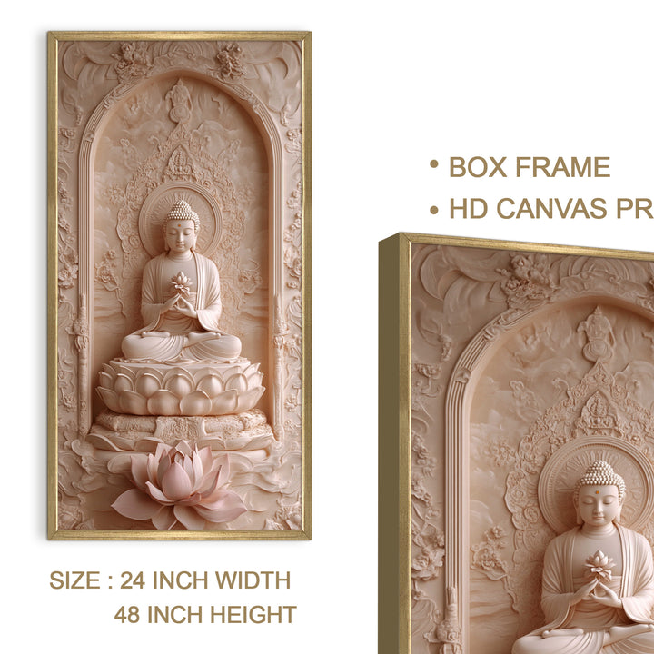 Buddha Meditation Portrait Wall Art, HD Canvas Print, Golden Box Framed, Ready to Hang, (48 In x 24 In) (BDWA38)