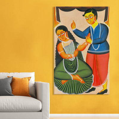 Indian Kalighat Wall Art Large Size Canvas Painting For Home and Office Wall decoration