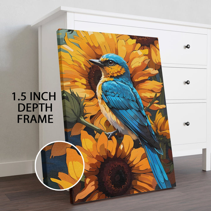 Golden Bloom & Azure Song Wall Art Painting, HD Canvas Print, Framed, Ready to Hang. (BOMWA114)