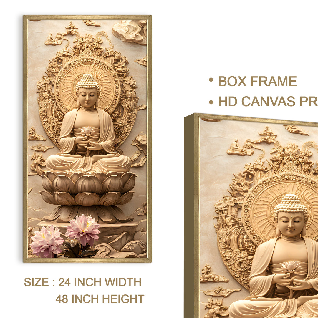 Divine Buddha Meditation Portrait Wall Art, HD Canvas Print, Golden Box Framed, Ready to Hang, (48 In x 24 In) (BDWA37)