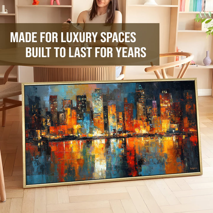 City Skyline Reflected on Water Wall Art, HD Canvas Print, Golden Floater Framed, Ready to Hang, (24 In x 48 In) (ABS-WA-01)