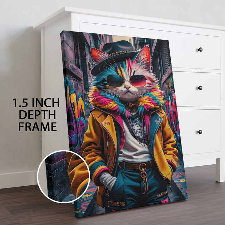 Hip Hop Catitude Wall Art Painting, HD Canvas Print, Framed, Ready to Hang. (POMWA175)
