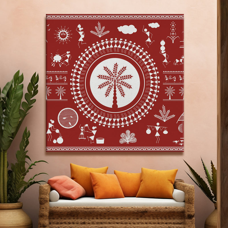 Ethnic Warli Wall Art Canvas Painting For Home Decor Ready To Hang Art