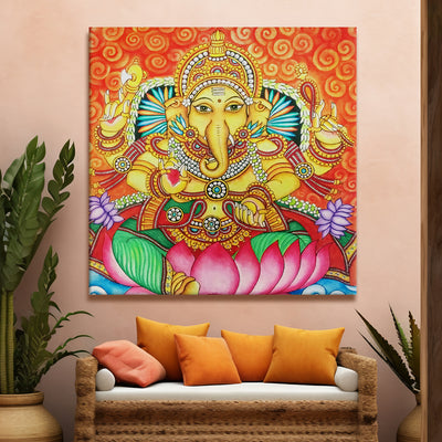 Indian Ethnic Kerala Mural Wall Art Large Size Canvas Painting For Home Decoration