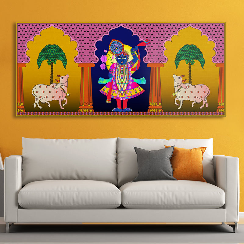 Ethnic Traditional Indian Pichwai Wall Art Canvas Painting For Home Decor