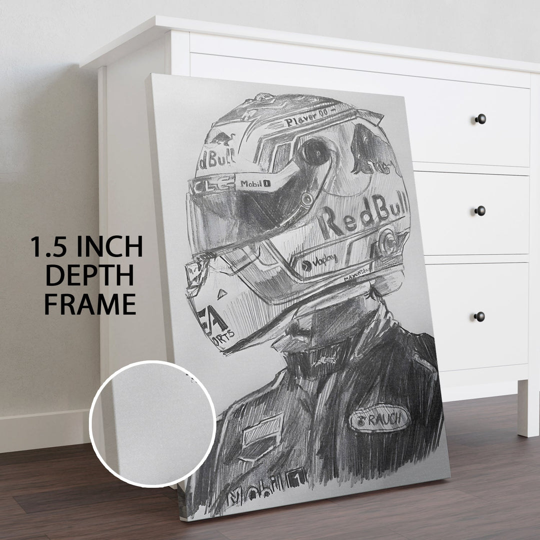 Red Bull Racer – Monochrome Sketch Wall Art, HD Canvas Print, Framed, Ready to Hang. (POMWA331)
