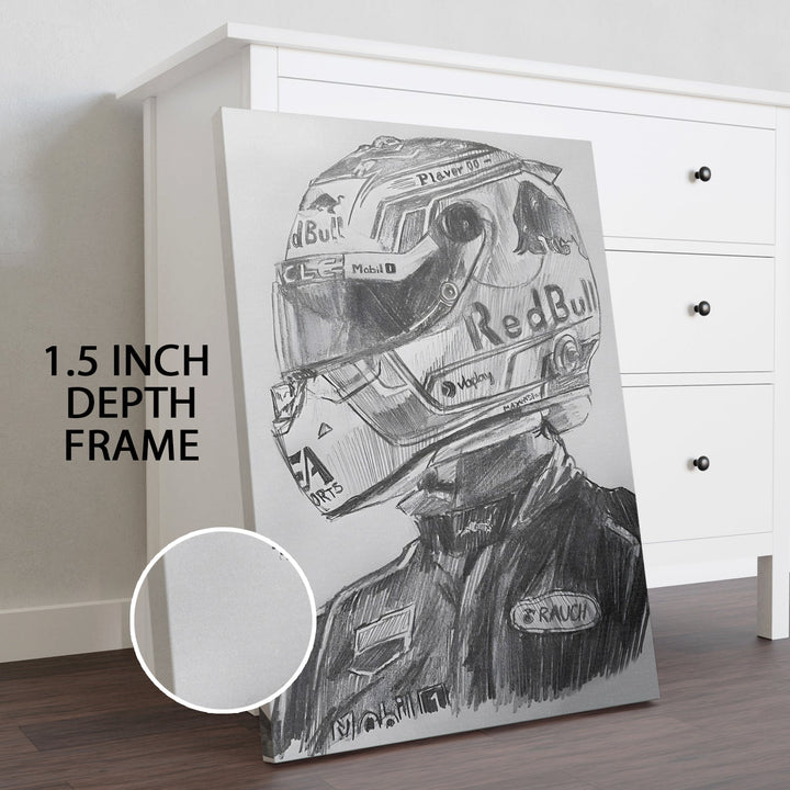 Red Bull Racer – Monochrome Sketch Wall Art, HD Canvas Print, Framed, Ready to Hang. (POMWA331)