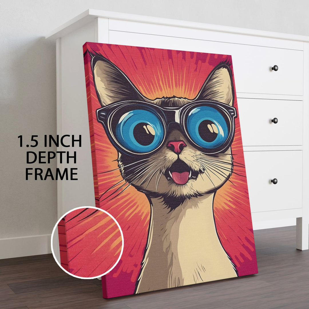 Cool Cat Vibes – Funky Cartoon Cat Wall Art, HD Canvas Print, Framed, Ready to Hang. (POMWA337)