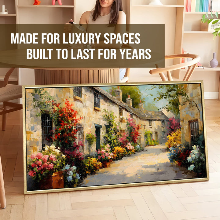 Cotswold Lane Blossoms Wall Art, HD Canvas Print, Golden Floater Framed, Ready to Hang, (24 In x 48 In) (EURP-WA-11)