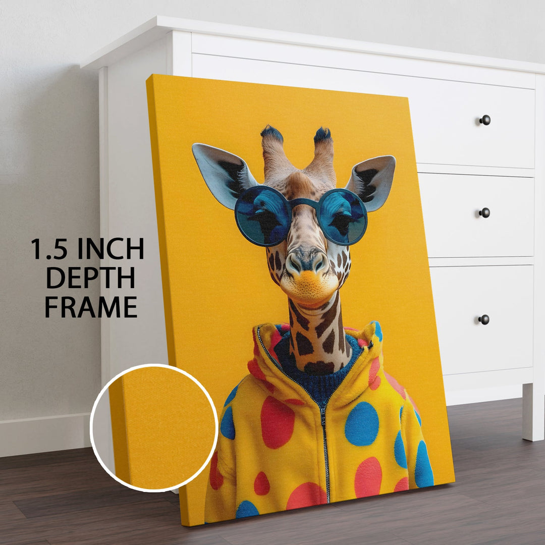 Cool Giraffe Vibes – Funky Animal Wall Art, HD Canvas Print, Framed, Ready to Hang. (POMWA322)