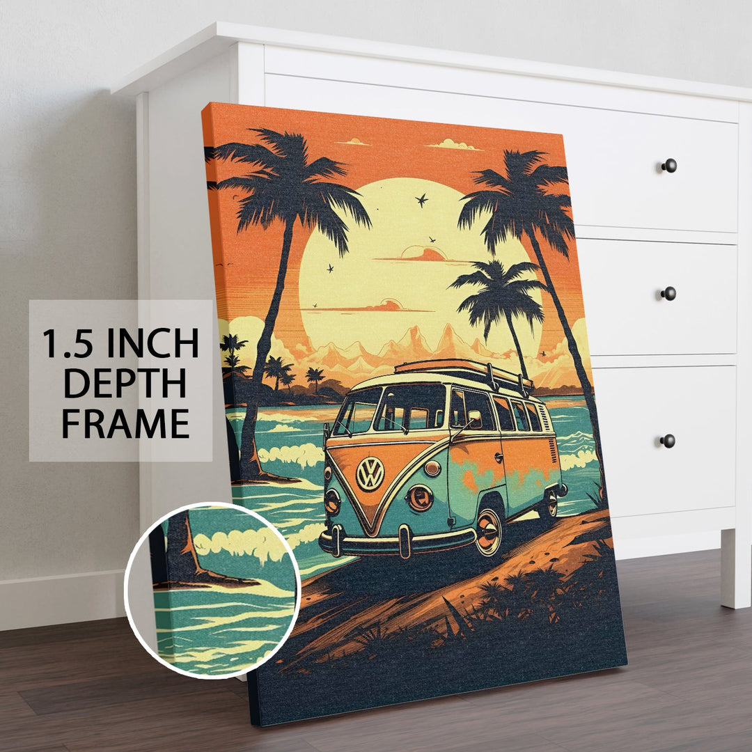 Retro Sunset Voyage Wall Art Painting, HD Canvas Print, Framed, Ready to Hang. (AMWA56)