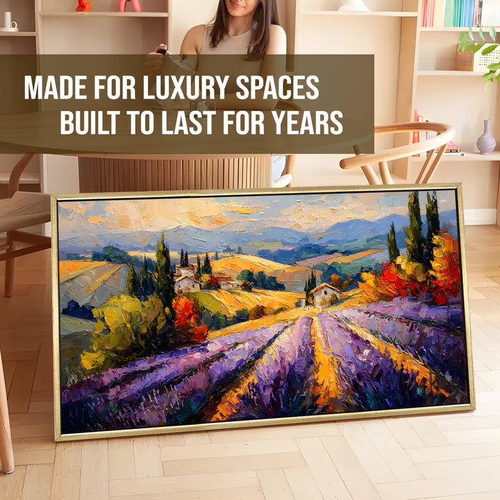 Tuscan Lavender Fields Wall Art, HD Canvas Print, Golden Floater Framed, Ready to Hang, (24 In x 48 In). (EURP-WA-09)