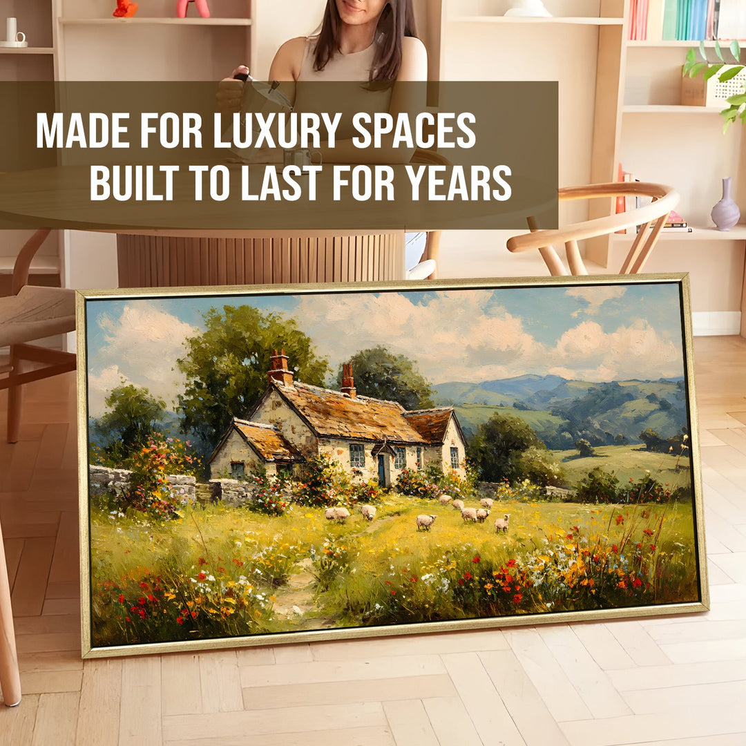 European Countryside Vintage Wall Art, HD Canvas Print, Golden Floater Framed, Ready to Hang, (24 In x 48 In). (EURP-WA-02)
