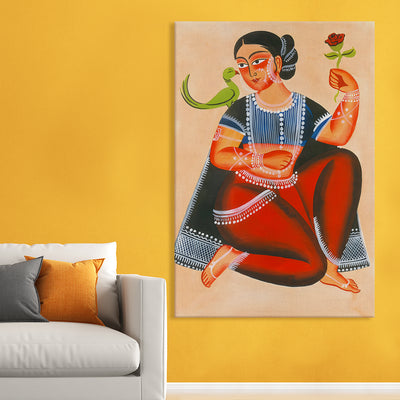 Indian Kalighat Wall Art Large Size Canvas Painting For Home and Office Wall Decoration