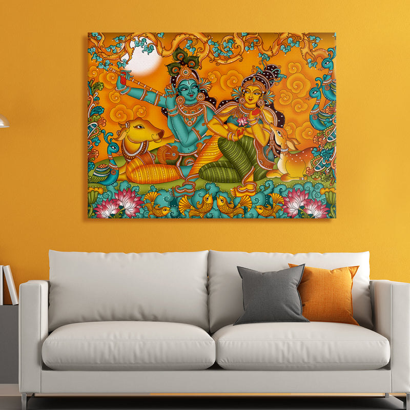 Indian Ethnic Kerala Mural Canvas Painting For Home and Office Wall Decoration