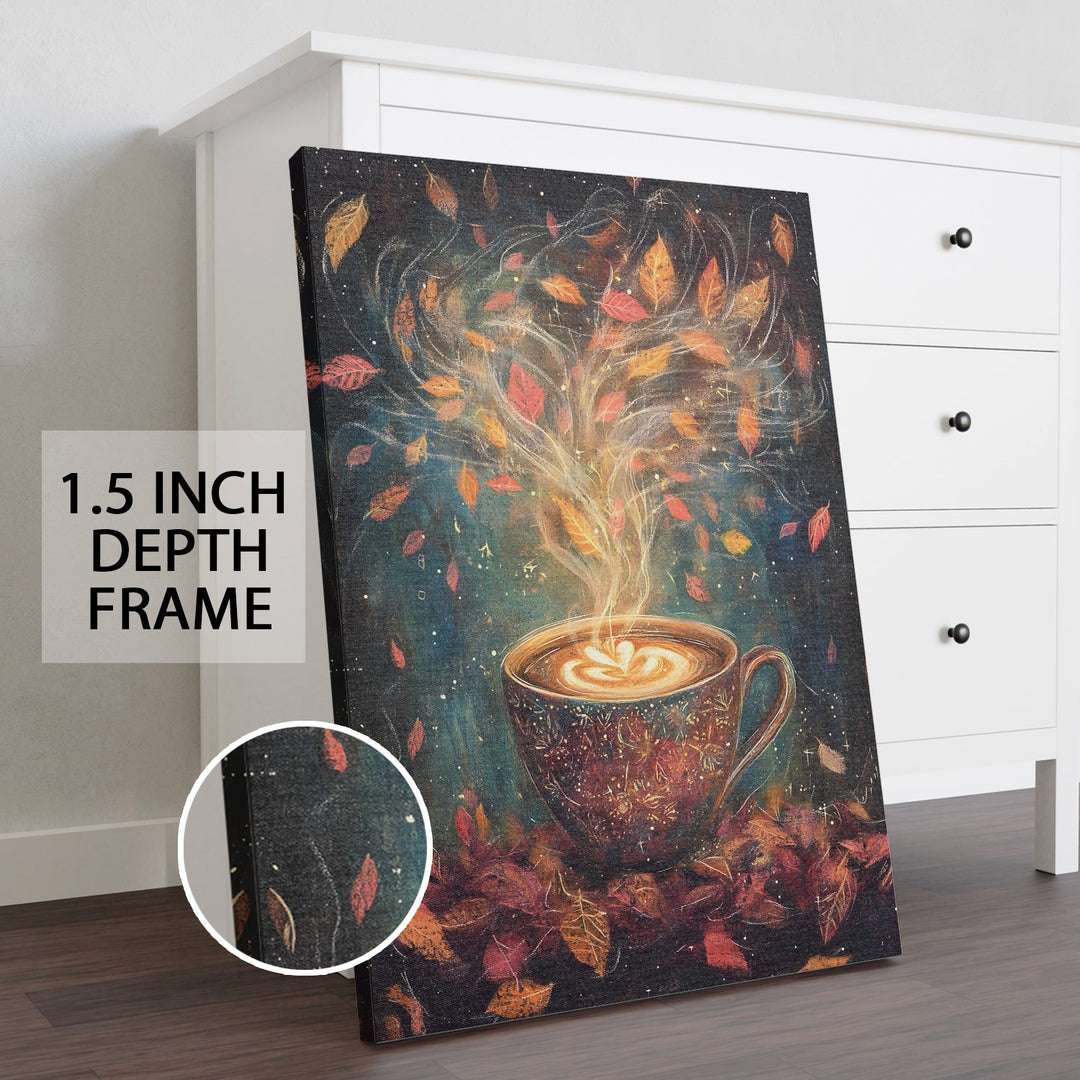 Autumn’s Coffee Magic Wall Art Painting, HD Canvas Print, Framed, Ready to Hang. (POMWA62)