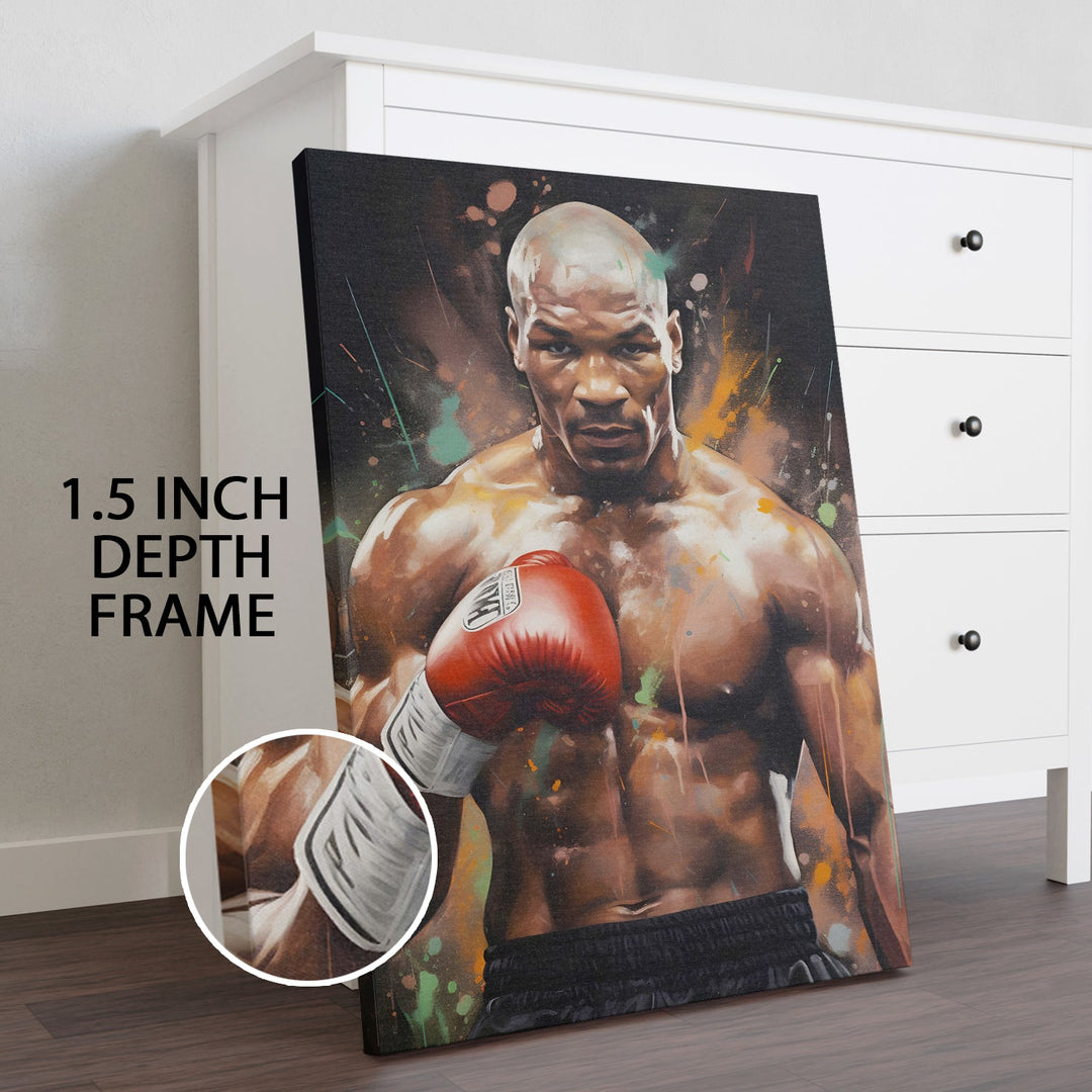 Boxing Legend - Powerful Portrait of a Fighter with Red Gloves Wall Art, HD Canvas Print, Framed, Ready to Hang. (POMWA344)