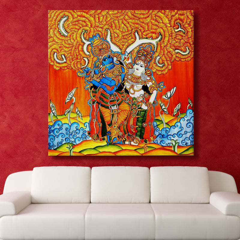 Indian Ethnic Kerala Mural Canvas Painting For Home and Hotels Wall Decoration