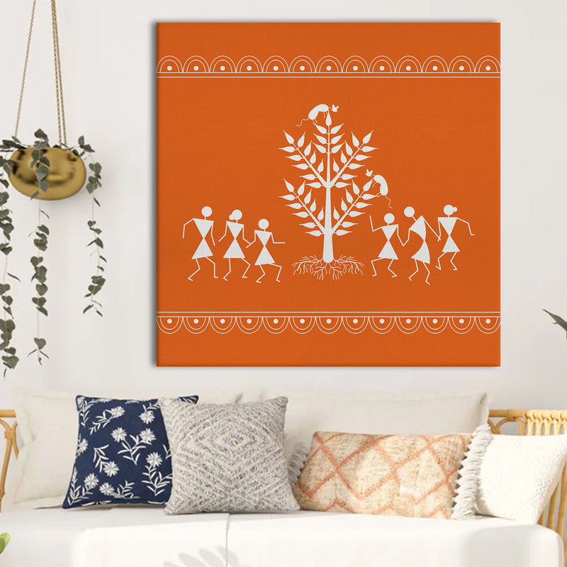 Ethnic Indian Warli Wall Art Canvas Painting For Home Decor Ready To Hang Art