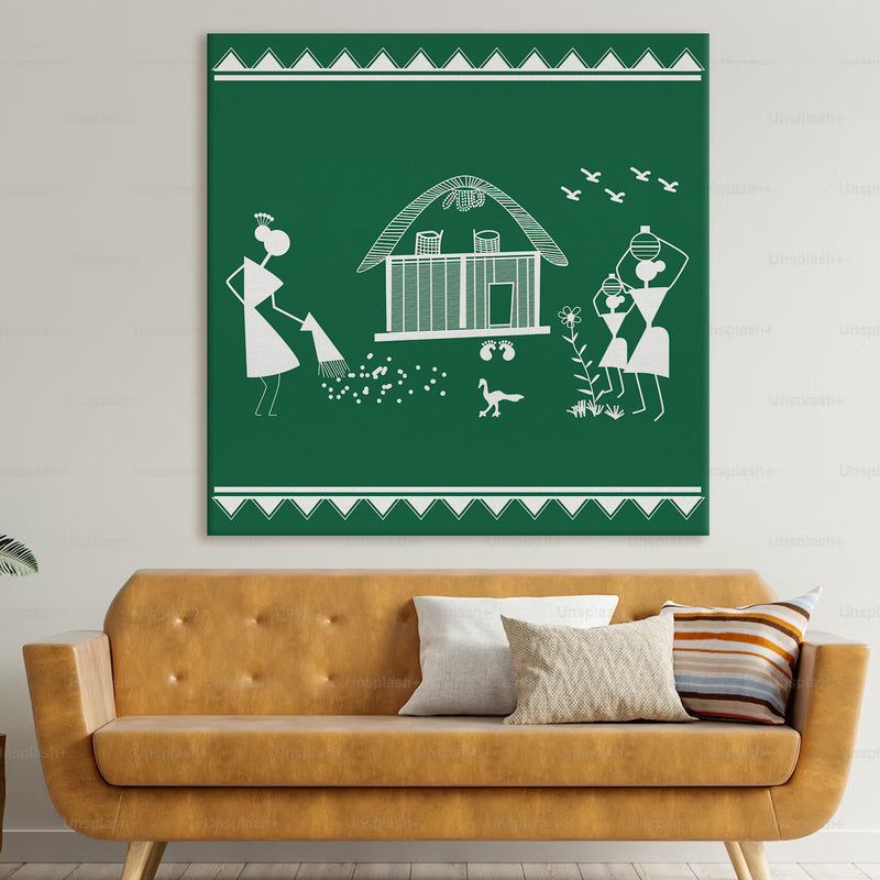 Ethnic Warli Canvas Painting For Living Room and Hotels Decoration