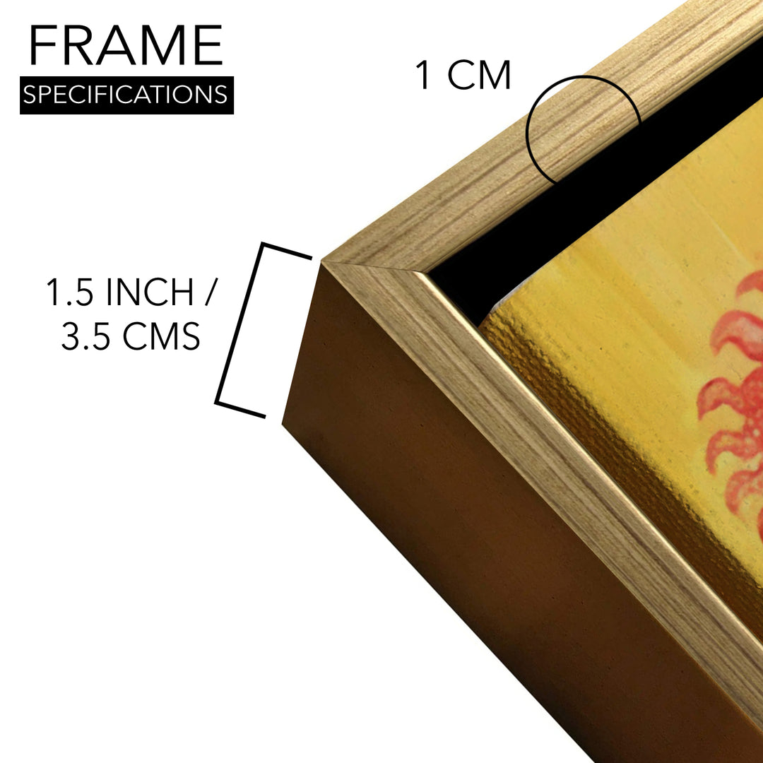 Kerala Mural Wall Art – Vishnu Ananthasayana HD Canvas Print | Painting with Lakshmi & Brahma – Spiritual Home & Temple Decor – Size: 2ft X 4ft (GOLDEN FLOATING FRAME) (KAMUWA04)