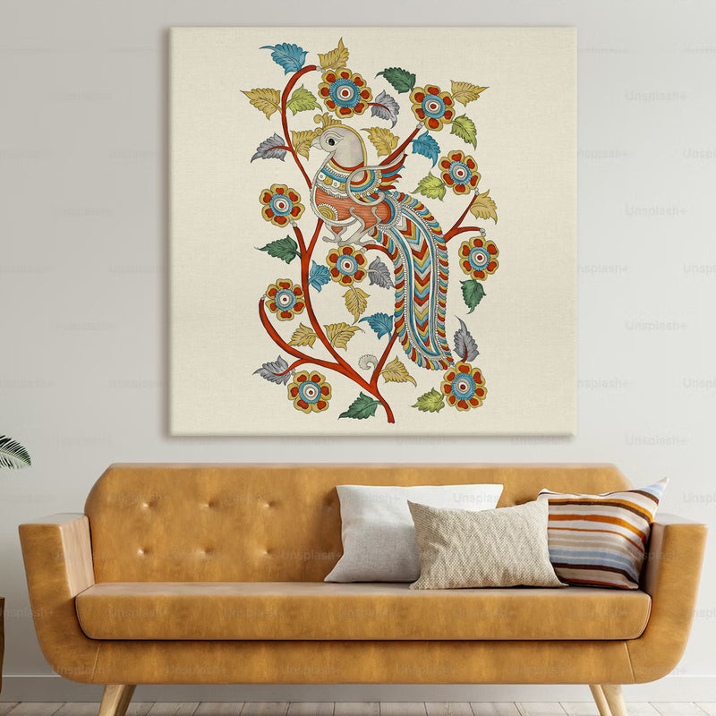 Indian Kalamkari Wall Art Canvas Painting For Living Room and Hotels Wall Decoration