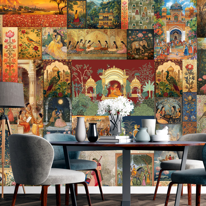 Royal Miniature India Collage Wall Art – Traditional Mughal & Rajasthani Heritage Wall Décor (PATCH009)