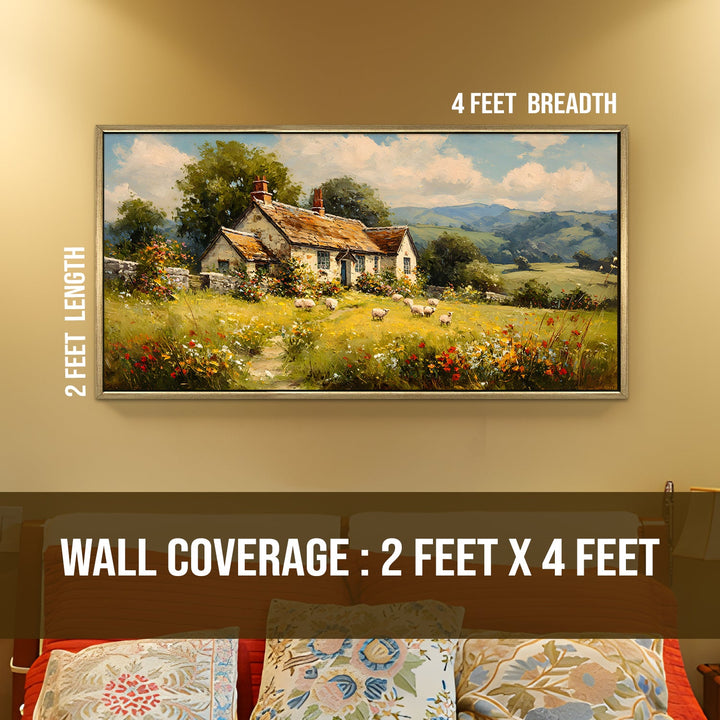 European Countryside Vintage Wall Art, HD Canvas Print, Golden Floater Framed, Ready to Hang, (24 In x 48 In). (EURP-WA-02)