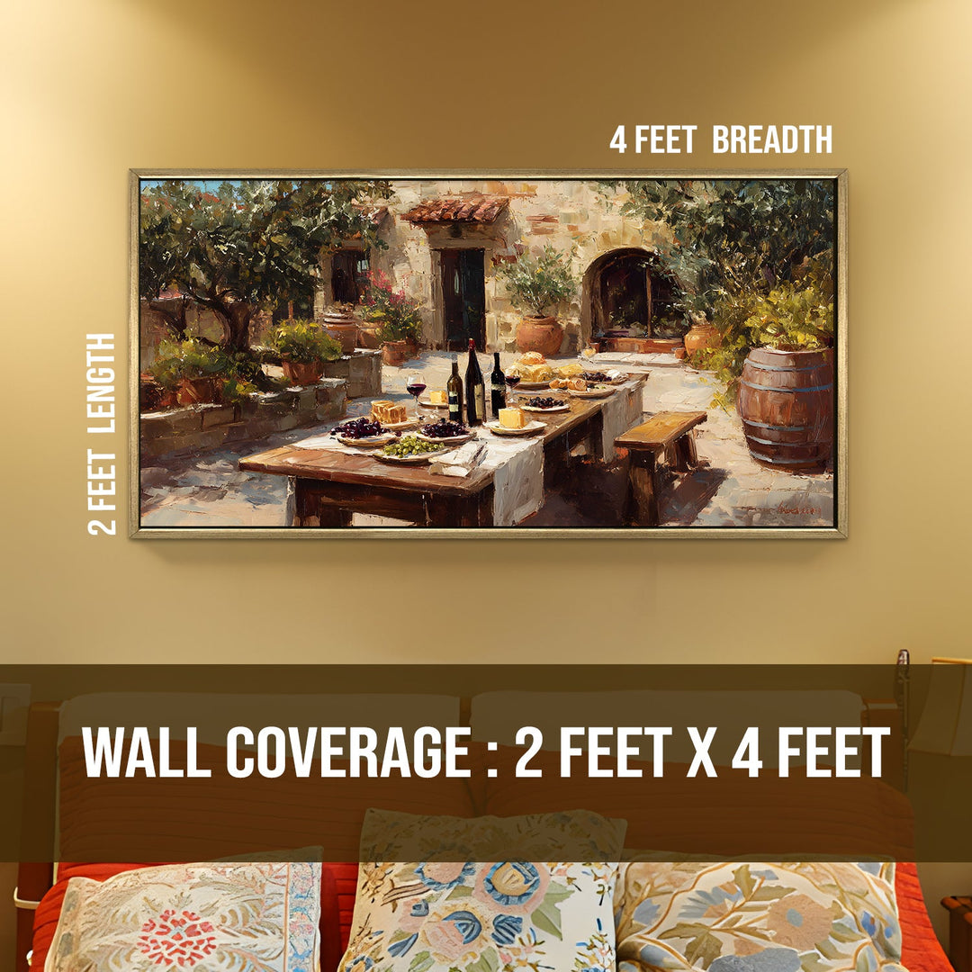 Vintage European Dining Wall Art, HD Canvas Print, Golden Floater Framed, Ready to Hang, (24 In x 48 In). (EURP-WA-03)