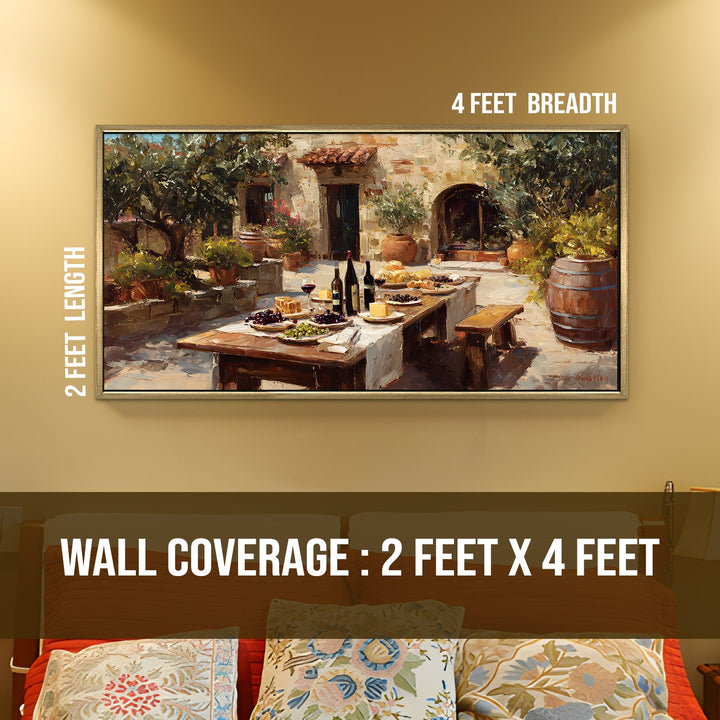 Vintage European Dining Wall Art, HD Canvas Print, Golden Floater Framed, Ready to Hang, (24 In x 48 In). (EURP-WA-03)