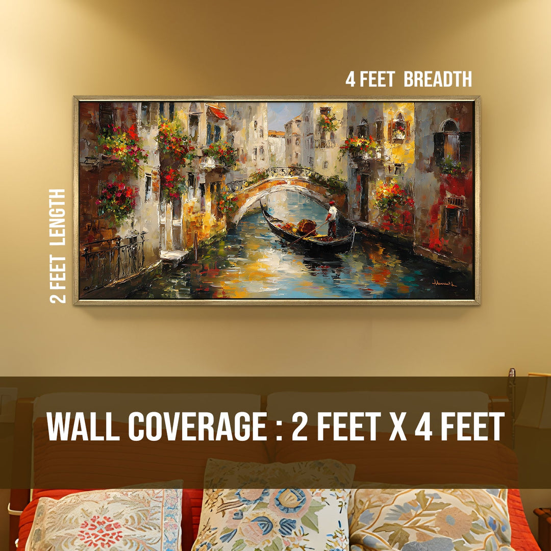 European Gondola Wall Art, HD Canvas Print, Golden Floater Framed, Ready to Hang, (24 In x 48 In). (EURP-WA-10)