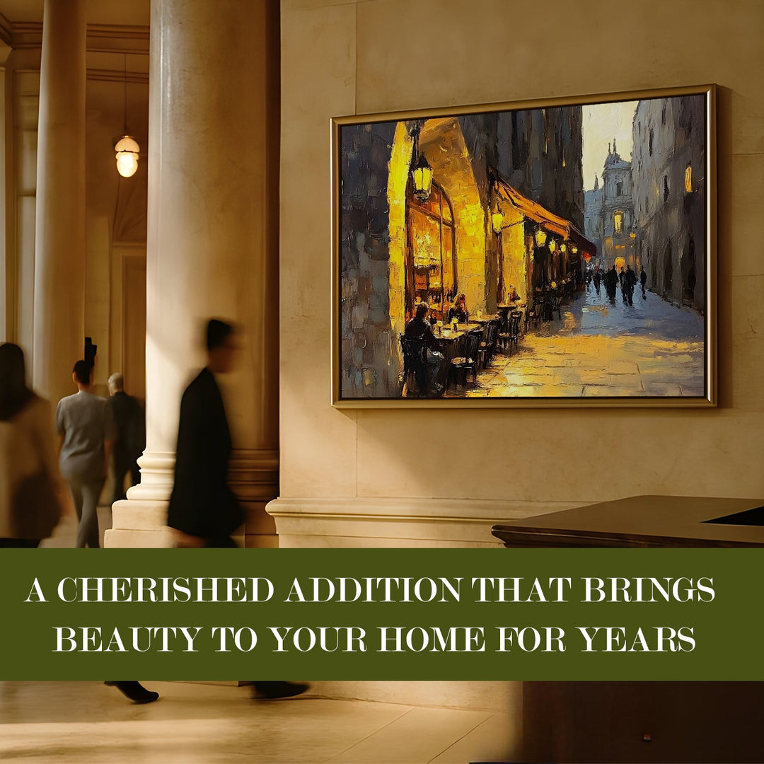 Sunset view from a rooftop bistro in Barcelona Wall Art, HD Canvas Print, Golden Floater Framed, Ready to Hang, (36 In x 48 In) (CAFE-WA-11)