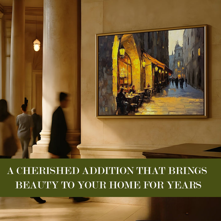 Sunset view from a rooftop bistro in Barcelona Wall Art, HD Canvas Print, Golden Floater Framed, Ready to Hang, (36 In x 48 In) (CAFE-WA-11)