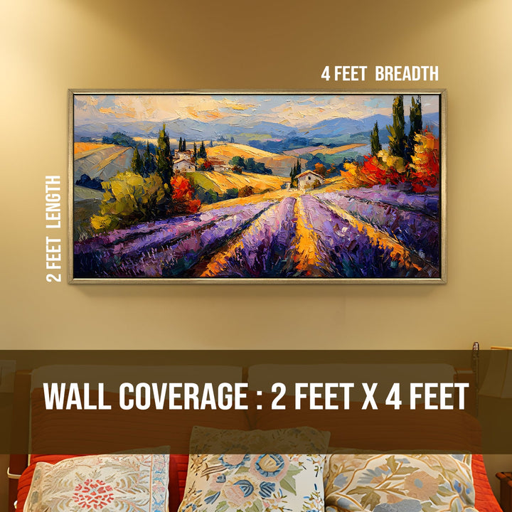 Tuscan Lavender Fields Wall Art, HD Canvas Print, Golden Floater Framed, Ready to Hang, (24 In x 48 In). (EURP-WA-09)