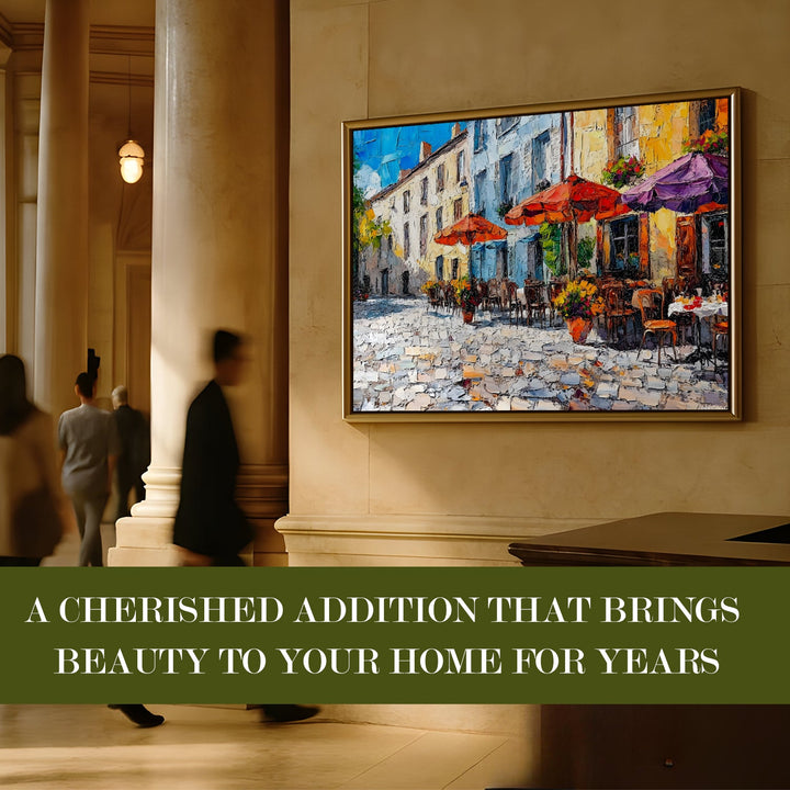 Cobblestone market square in southern France Wall Art, HD Canvas Print, Golden Floater Framed, Ready to Hang, (36 In x 48 In) (CAFE-WA-17)