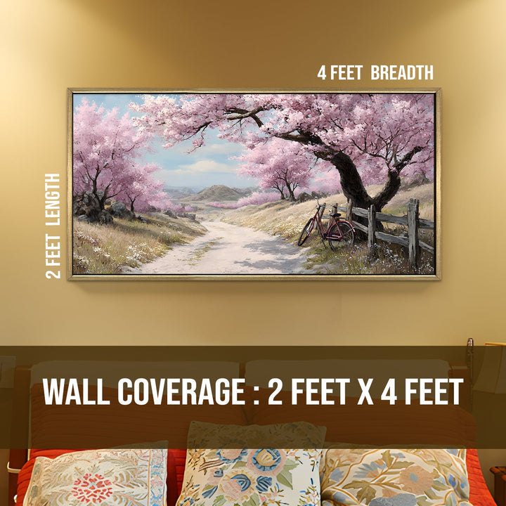 Vintage Bicycle Countryside Wall Art, HD Canvas Print, Golden Floater Framed, Ready to Hang, (24 In x 48 In). (EURP-WA-04)