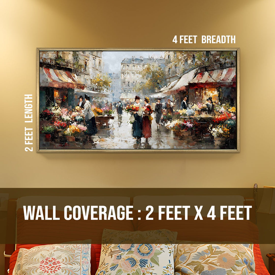 Paris Market Charm Wall Art, HD Canvas Print, Golden Floater Framed, Ready to Hang, (24 In x 48 In). (EURP-WA-01)