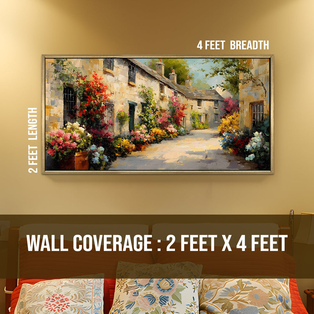 Cotswold Lane Blossoms Wall Art, HD Canvas Print, Golden Floater Framed, Ready to Hang, (24 In x 48 In) (EURP-WA-11)