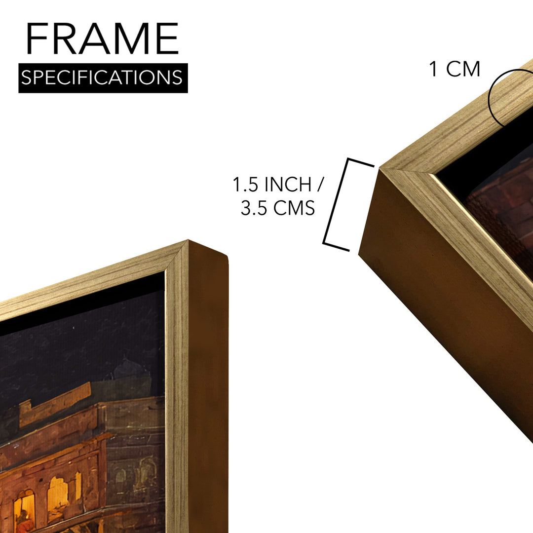 Banaras Ghats Painting Wall Art – Varanasi Riverfront with Golden Floater Frame – HD Print Large Canvas, Ready to Hang, Size: 3X4FT, (BAWA18)