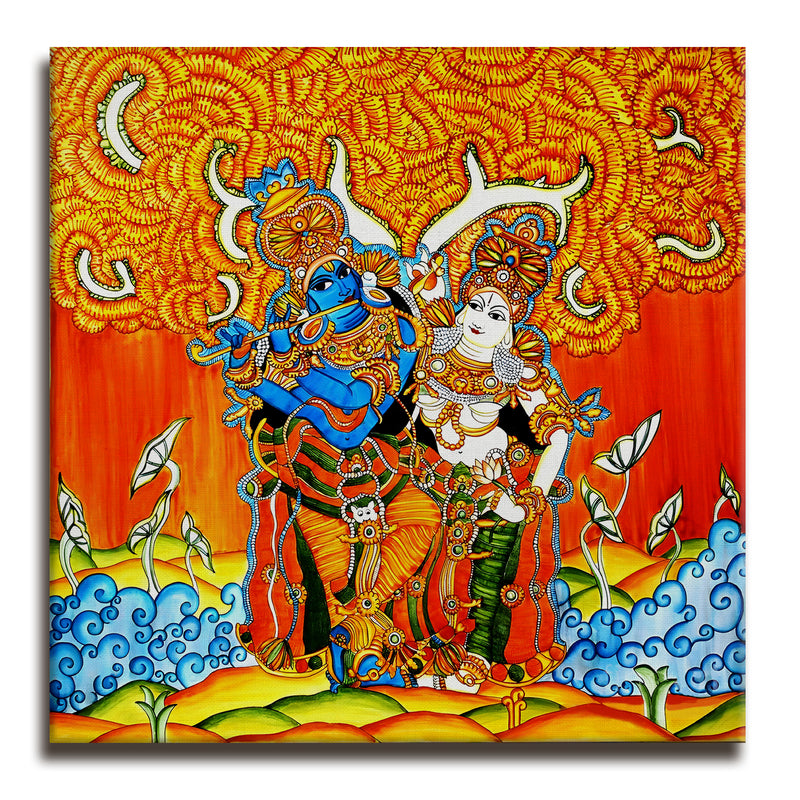 Indian Ethnic Kerala Mural Canvas Painting For Home and Hotels Wall Decoration