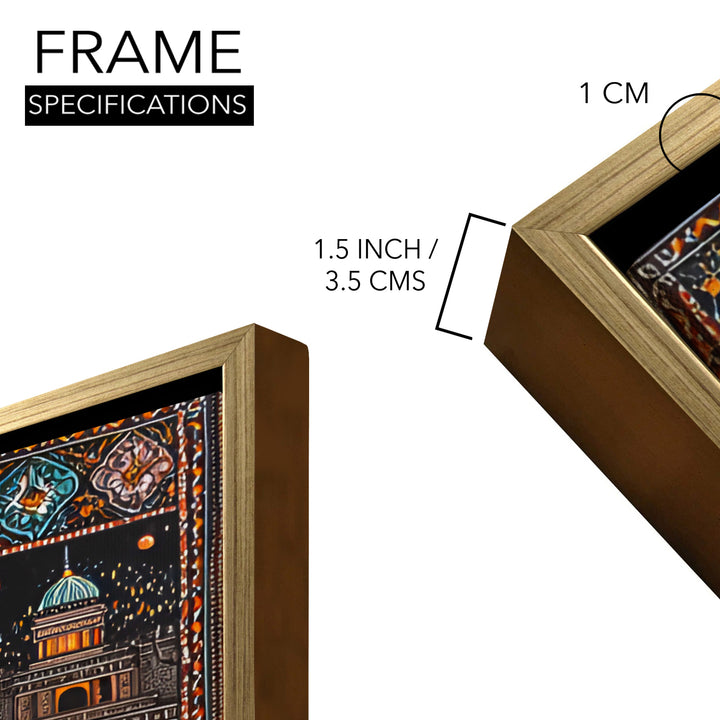 Banaras Ghats Painting Wall Art – Varanasi Riverfront with Golden Floater Frame – HD Print Large Canvas, Ready to Hang, Size: 3X4FT, (BAWA20)