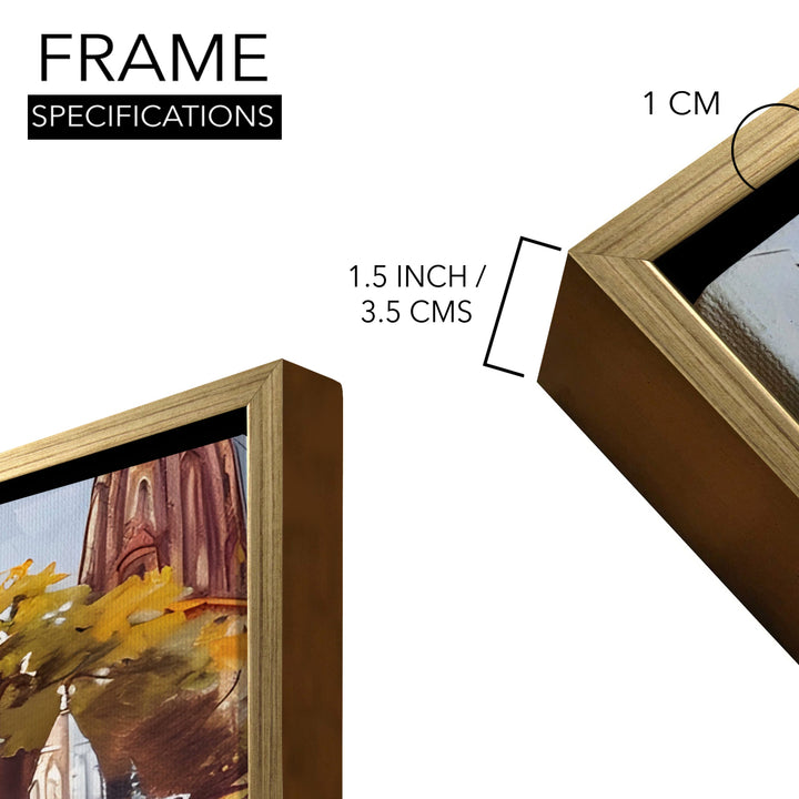 Banaras Ghats Painting Wall Art – Varanasi Riverfront with Golden Floater Frame – HD Print Large Canvas, Ready to Hang, Size: 3X4FT, (BAWA27)