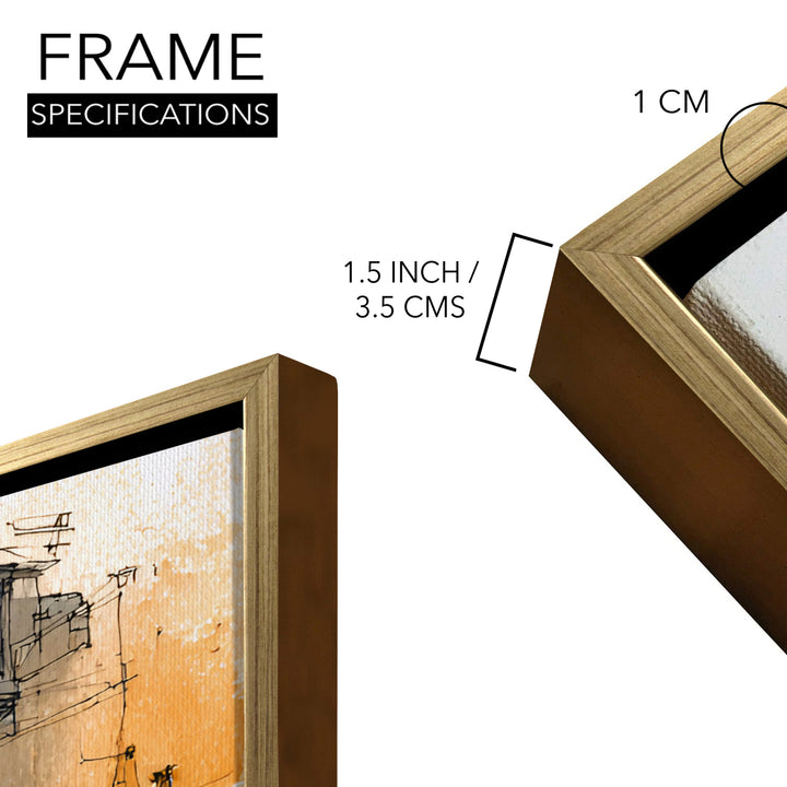 Banaras Ghats Painting Wall Art – Varanasi Riverfront with Golden Floater Frame – HD Print Large Canvas, Ready to Hang, Size: 3X4FT, (BAWA15)