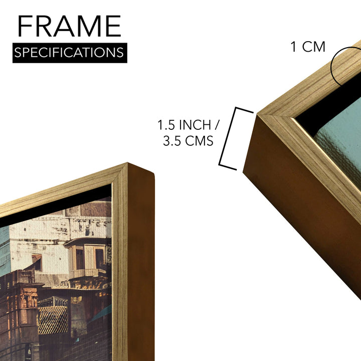 Banaras Ghats Painting Wall Art – Varanasi Riverfront with Golden Floater Frame – HD Print Large Canvas, Ready to Hang, Size: 3X4FT, (BAWA29)