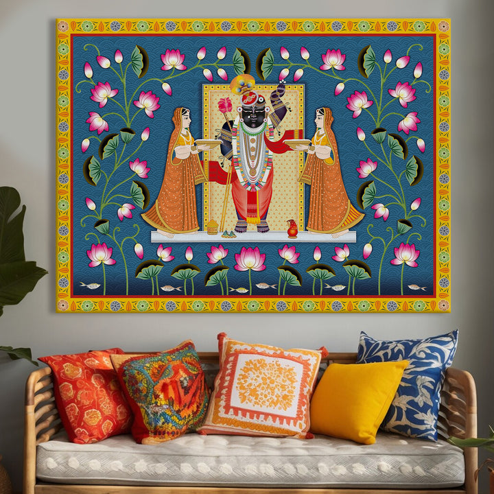 Shreenathji Pichwai Wall Art | HD Canvas Print | Ready to Hang | Wall Art for Temple, living room, Hallway | Size: 36 inch X 48 inch (SHNAWA03)