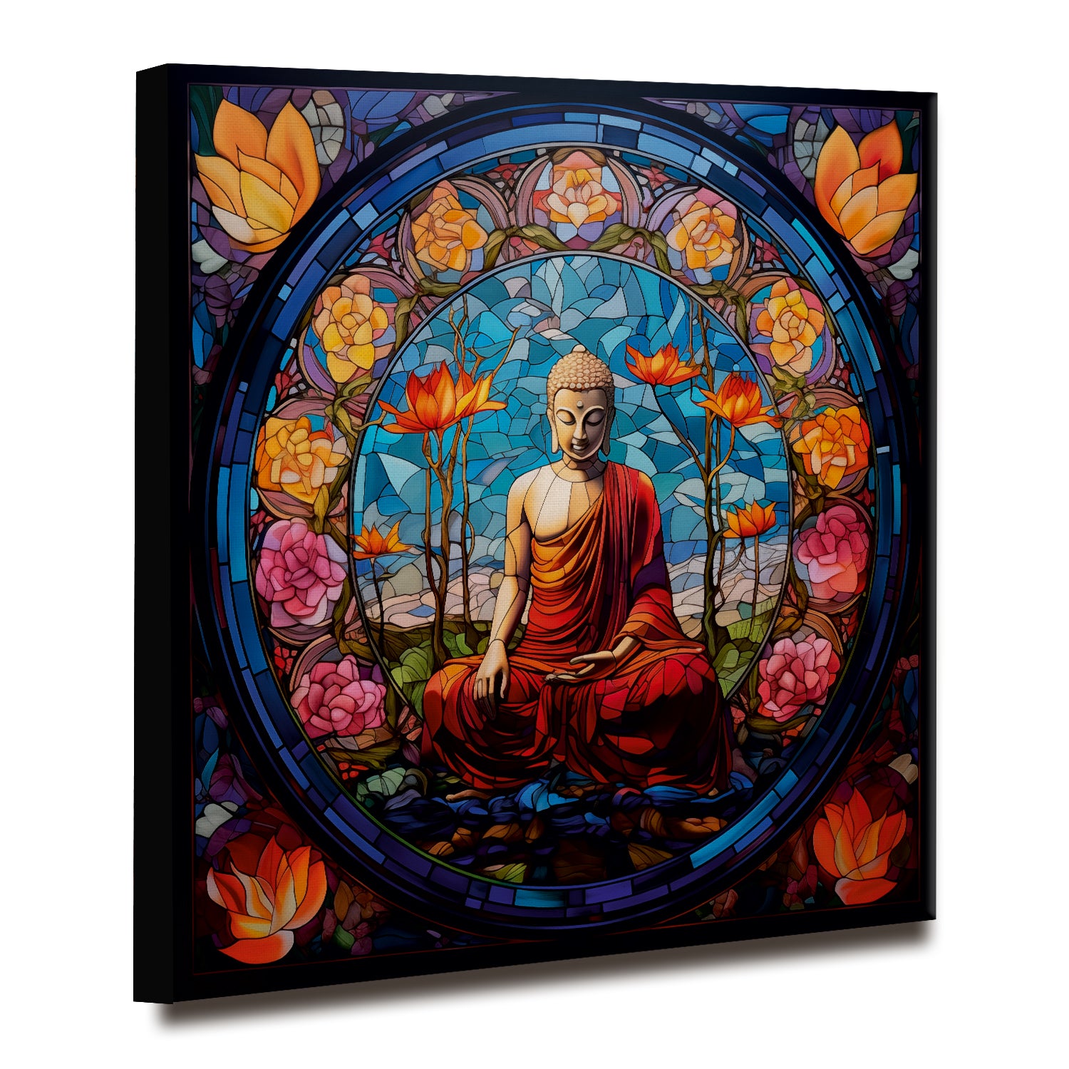 Lord Buddha Vastu 5 Panel Wall Art Serenity and Enlightenment Paper Plane Design