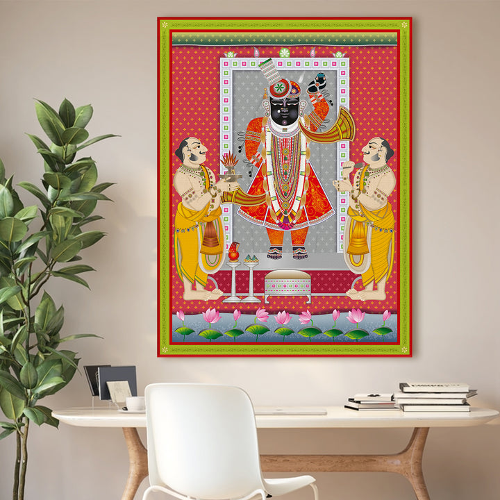 Shreenathji Pichwai Wall Art | HD Canvas Print | Ready to Hang | Wall Art for Temple, living room, Hallway | Size: 36 inch X 48 inch (SHNAWA04)