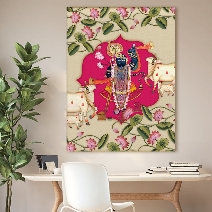 Shreenathji Pichwai Wall Art | HD Canvas Print | Ready to Hang | Wall Art for Temple, living room, Hallway | Size: 36 inch X 48 inch (SHNAWA07)