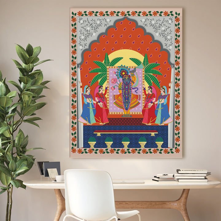 Shreenathji Pichwai Wall Art | HD Canvas Print | Ready to Hang | Wall Art for Temple, living room, Hallway | Size: 36 inch X 48 inch (SHNAWA08)